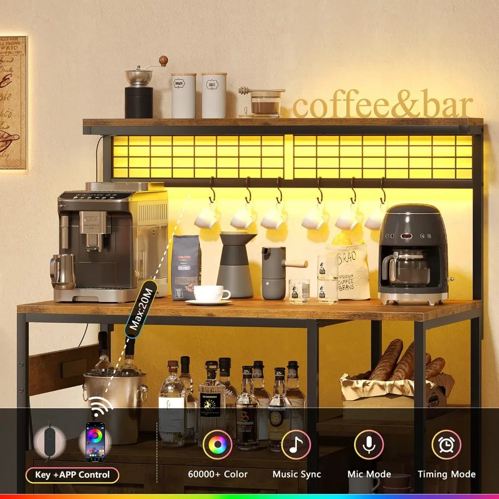 Bakers Rack W/Outlet/MW Stand/Cabinet/Coffee Bar