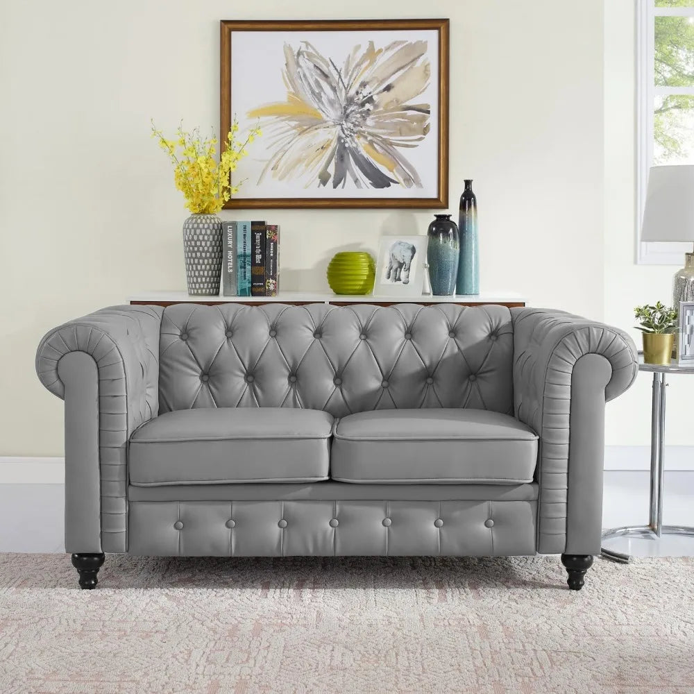 3-Piece Leather Chesterfield Sofa Set