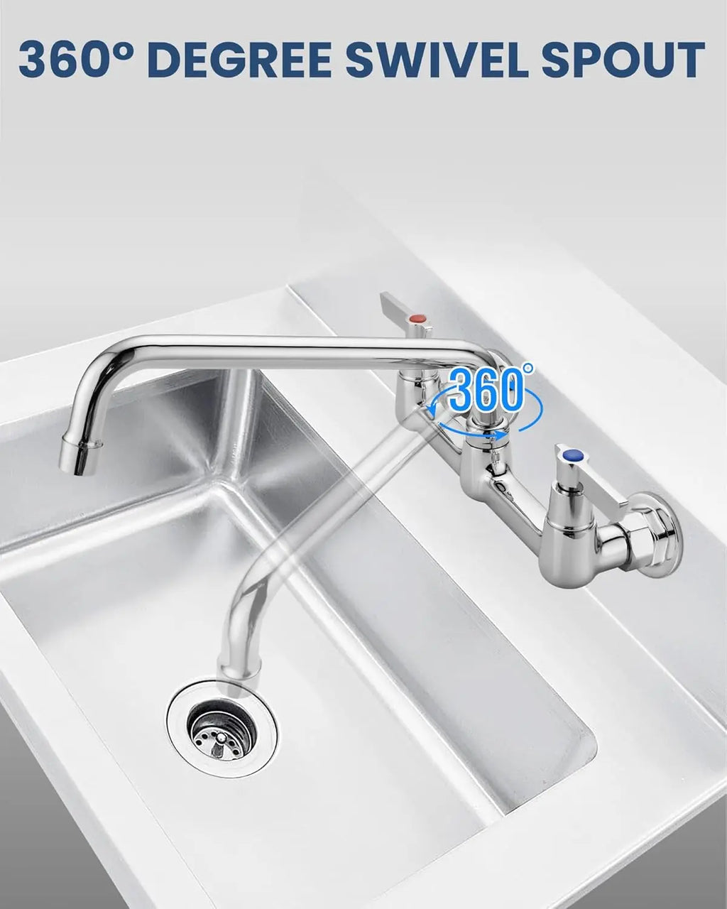 Wall Mount Commercial Faucet, 10 Inch Swivel