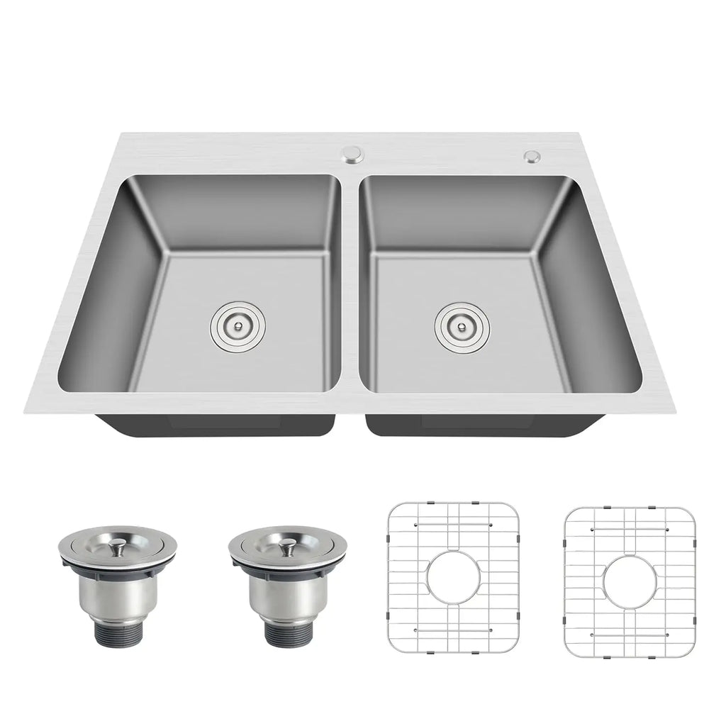 33x22 Drop-In Double Bowl Sink 16 Gauge Stainless