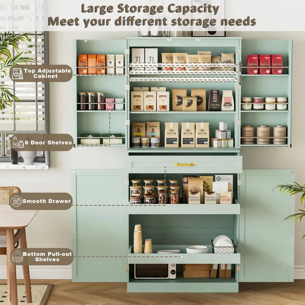 Kitchen Pantry, MW Stand, 71 Modern Hutch, Glass Doors