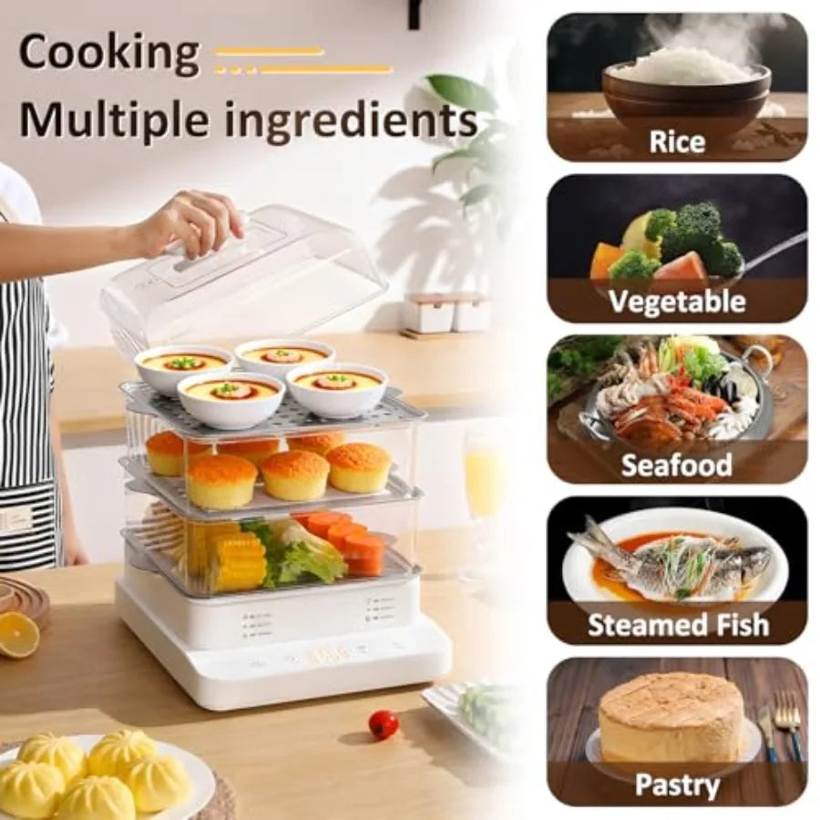 22L/23QT Electric Food Steamer 3 Layers 800W Commercial