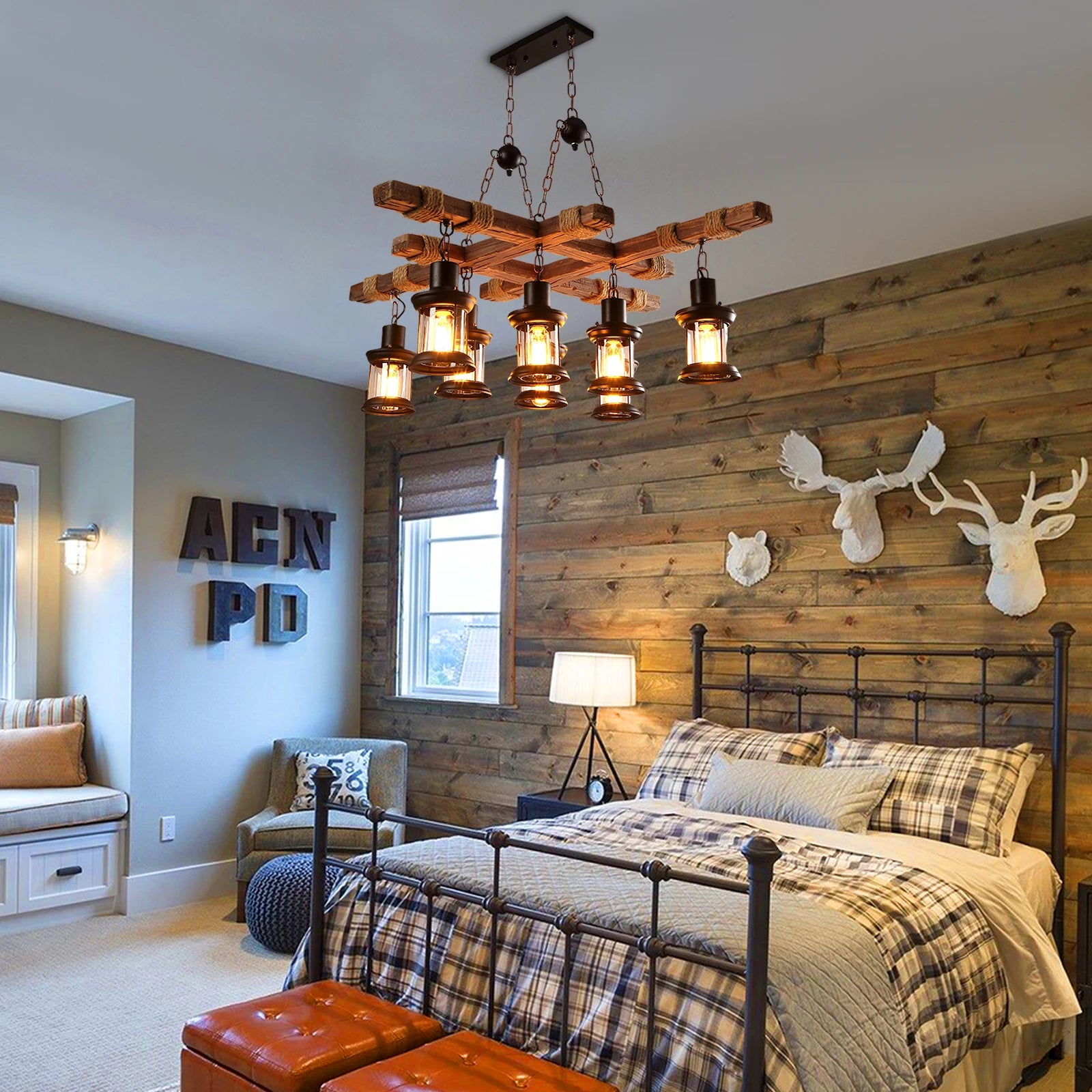 Vintage Wood Ceiling Chandelier