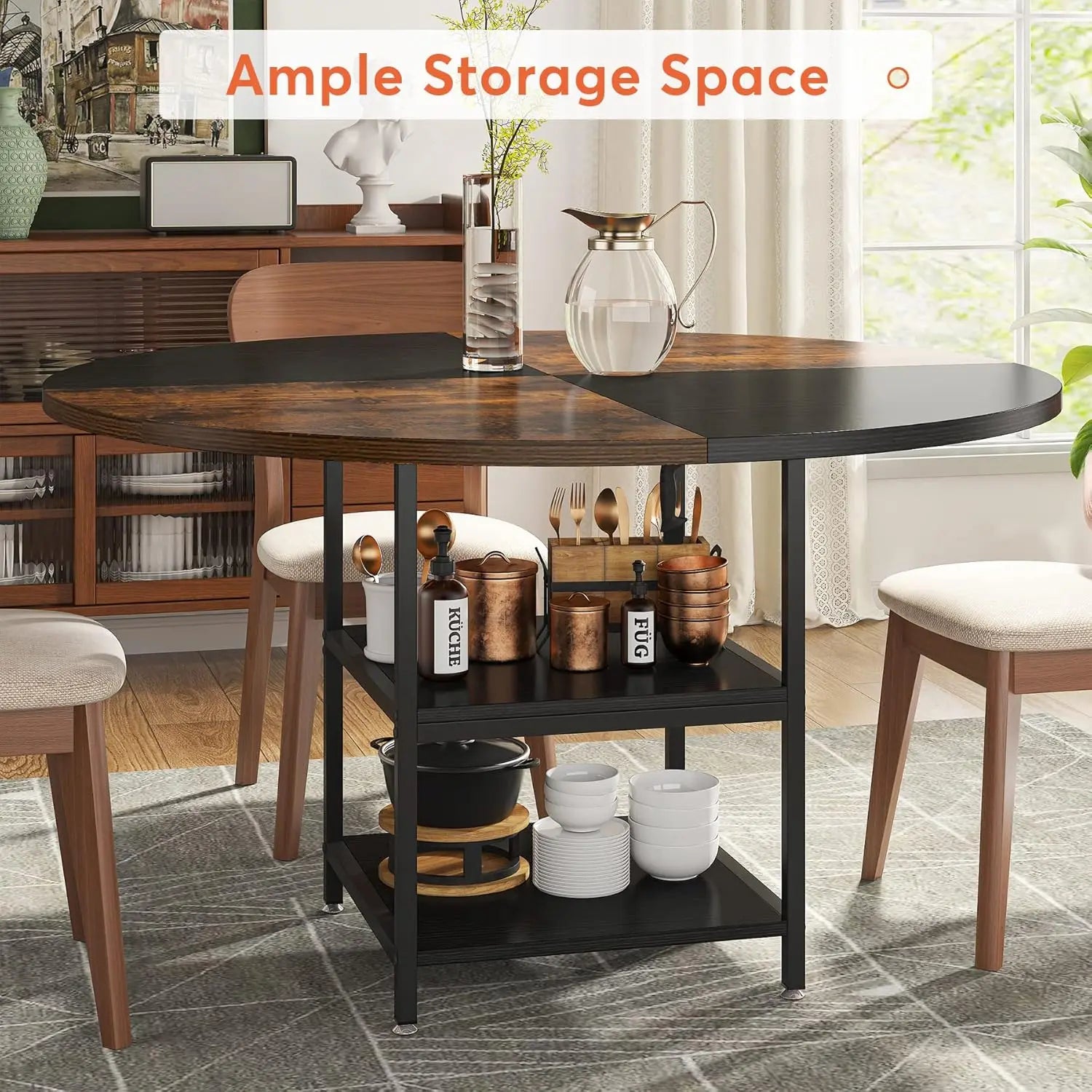 47" Round for 4, Wood w/Storage