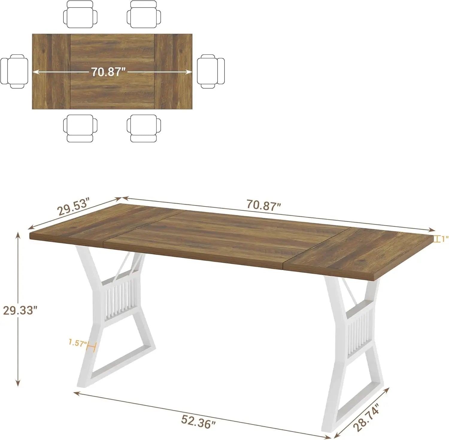 70.8" Large for 6-8 Industrial Wooden/Metal