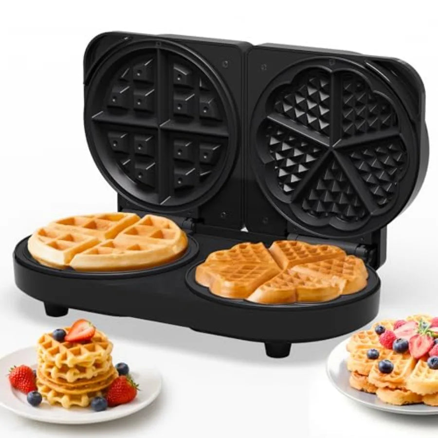 Dual Waffle Maker for Heart and Classic Waffles