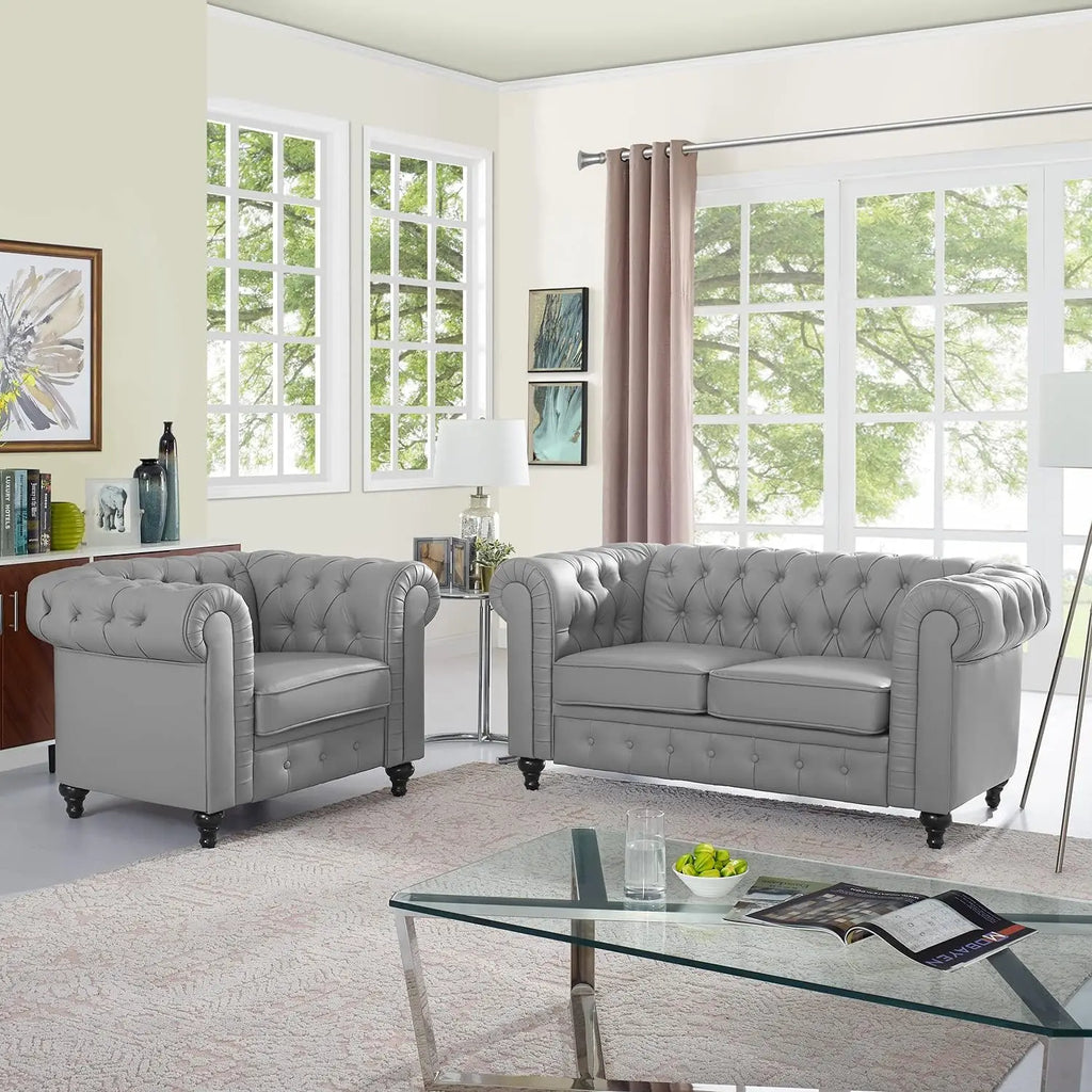 3-Piece Leather Chesterfield Sofa Set