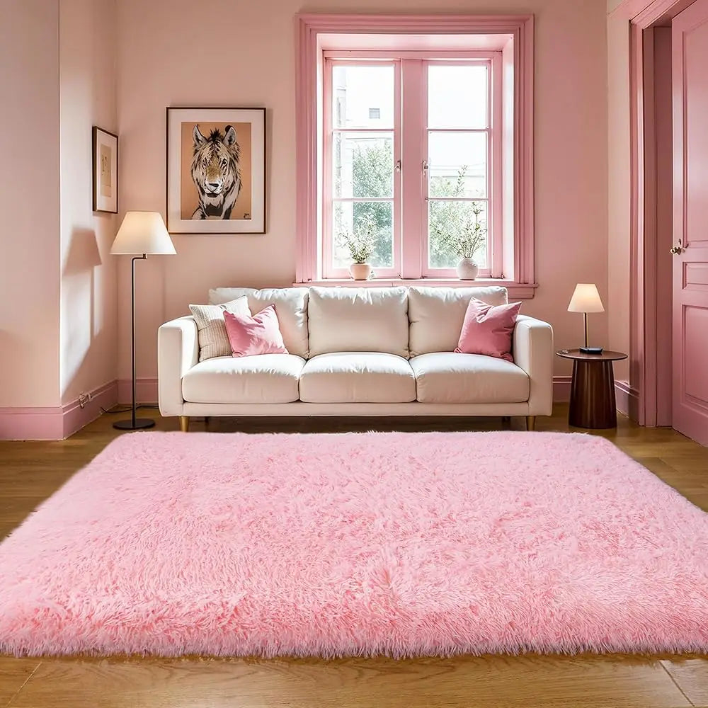 5x8 Plush Pink Fluffy Fuzzy Washable
