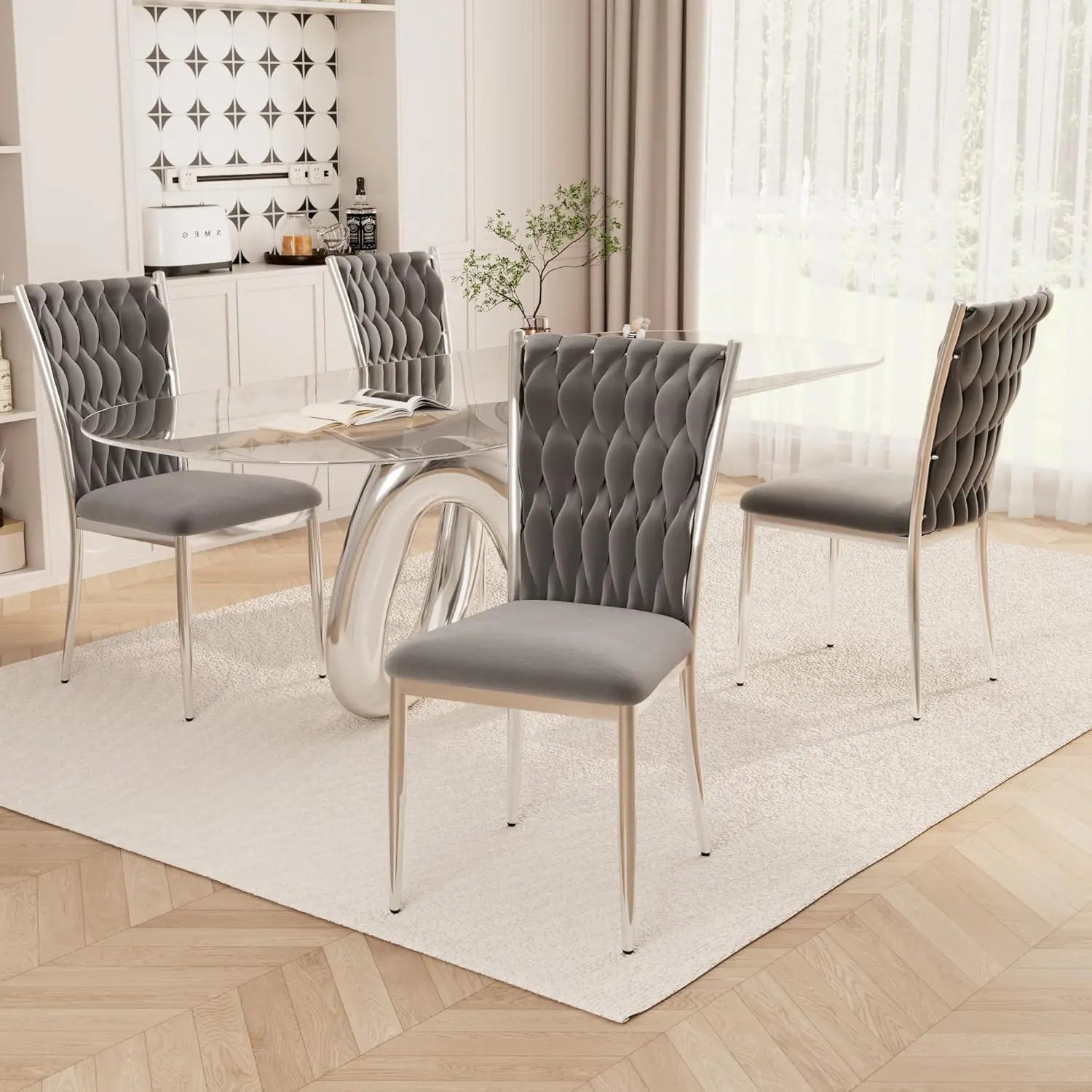 4 Velvet Upholstered w/Gold Metal Legs,
