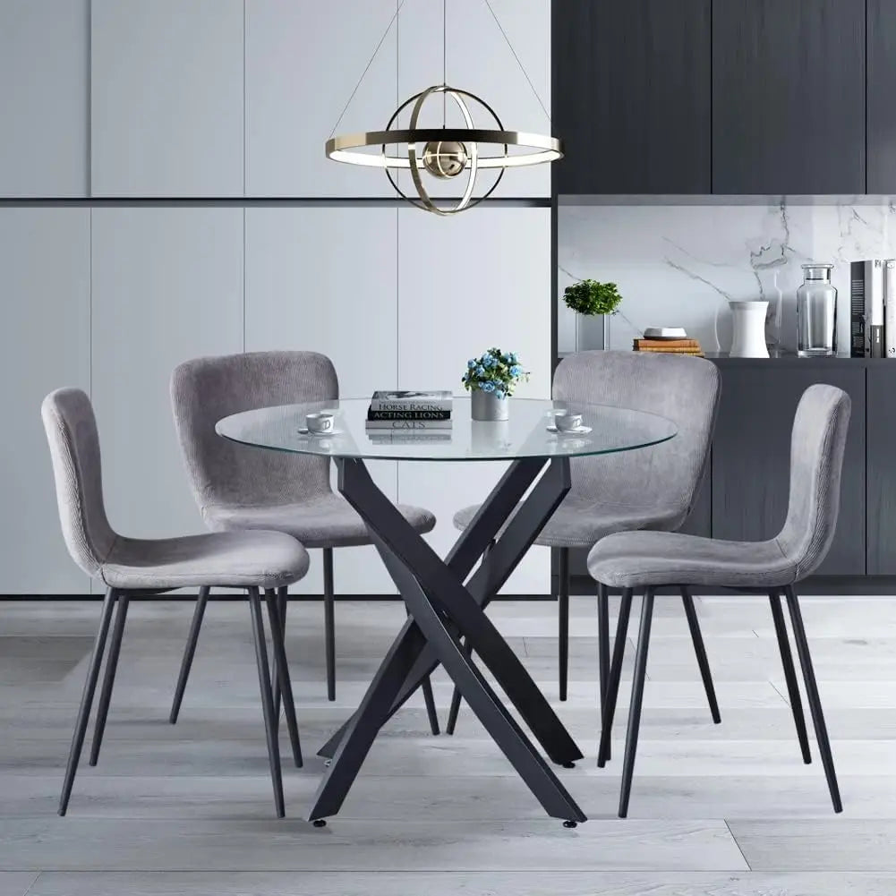 35.5 Round Tempered Glass 4 Chairs