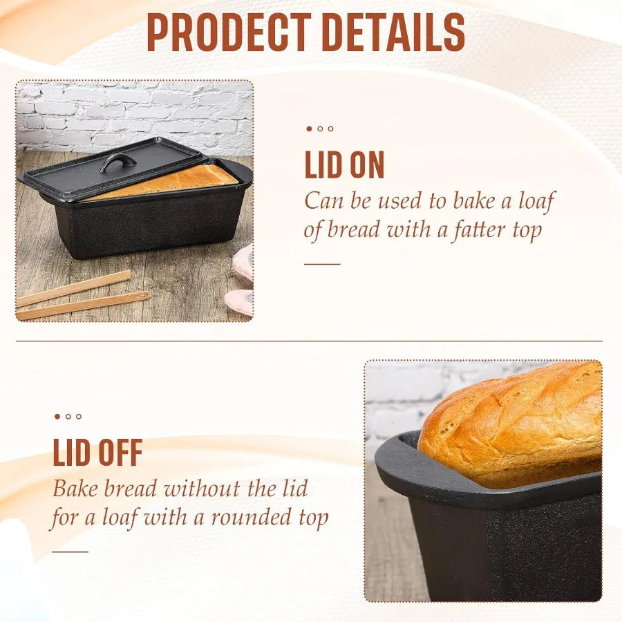 2 Pack Heavy-Duty Cast Iron Bread Loaf Pan W/Lid