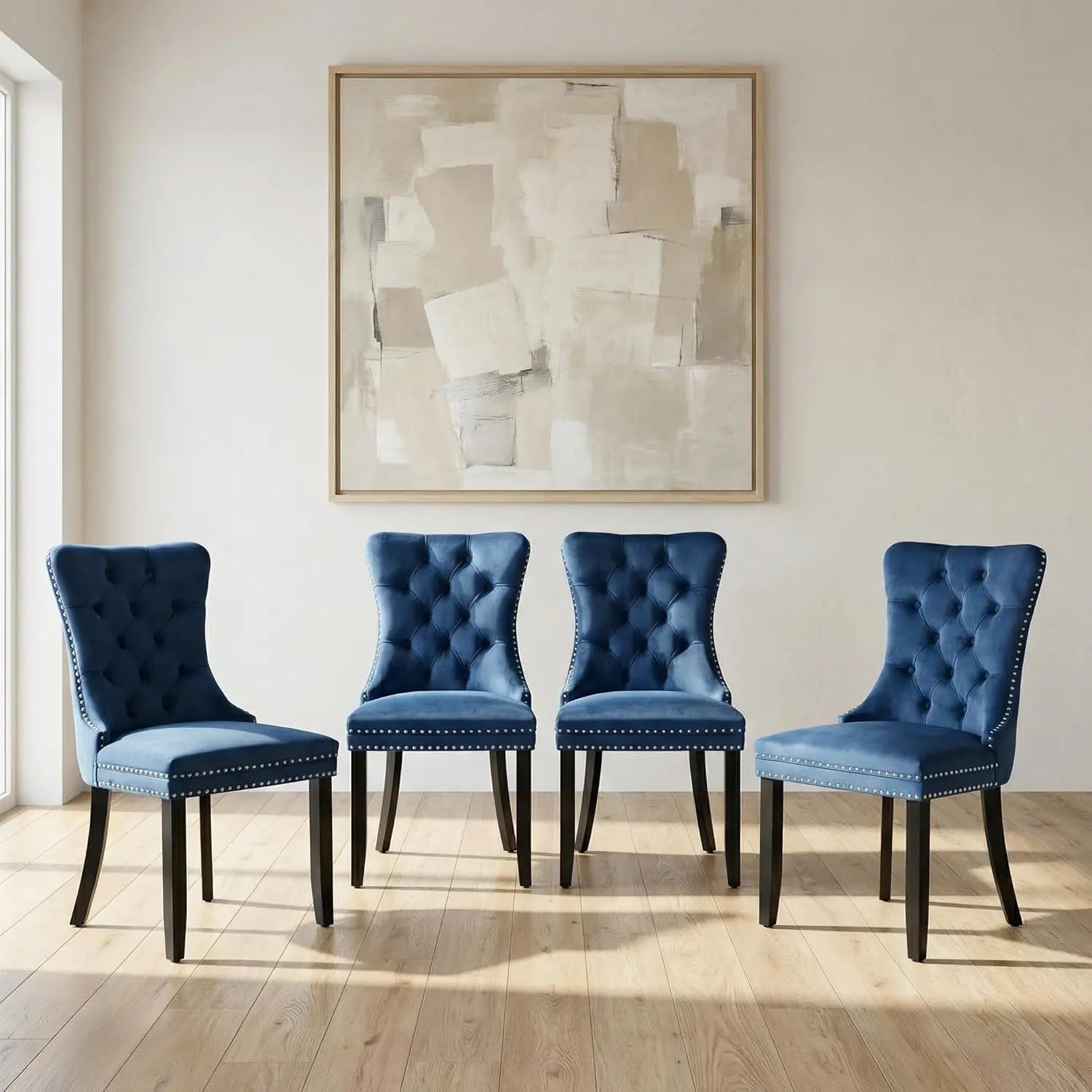 4 Modern Tufted Upholstered Beige Velvet