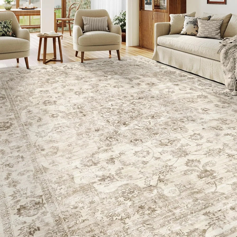 8x10 Beige Floral Washable