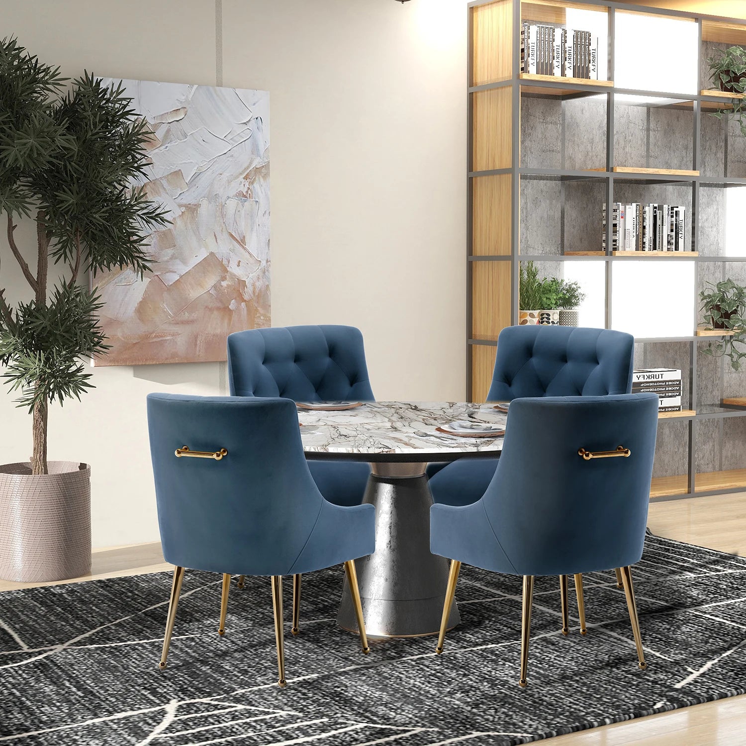 4 Modern Velvet Tufted Upholstered