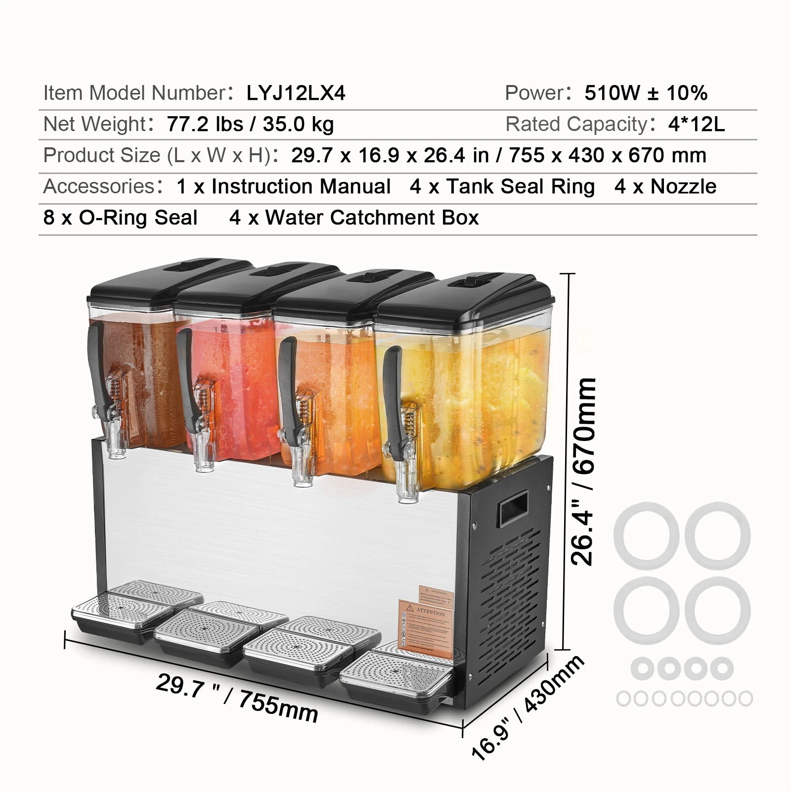 Commercial Beverage Dispenser 4 Tanks 10L/12L Per Tank