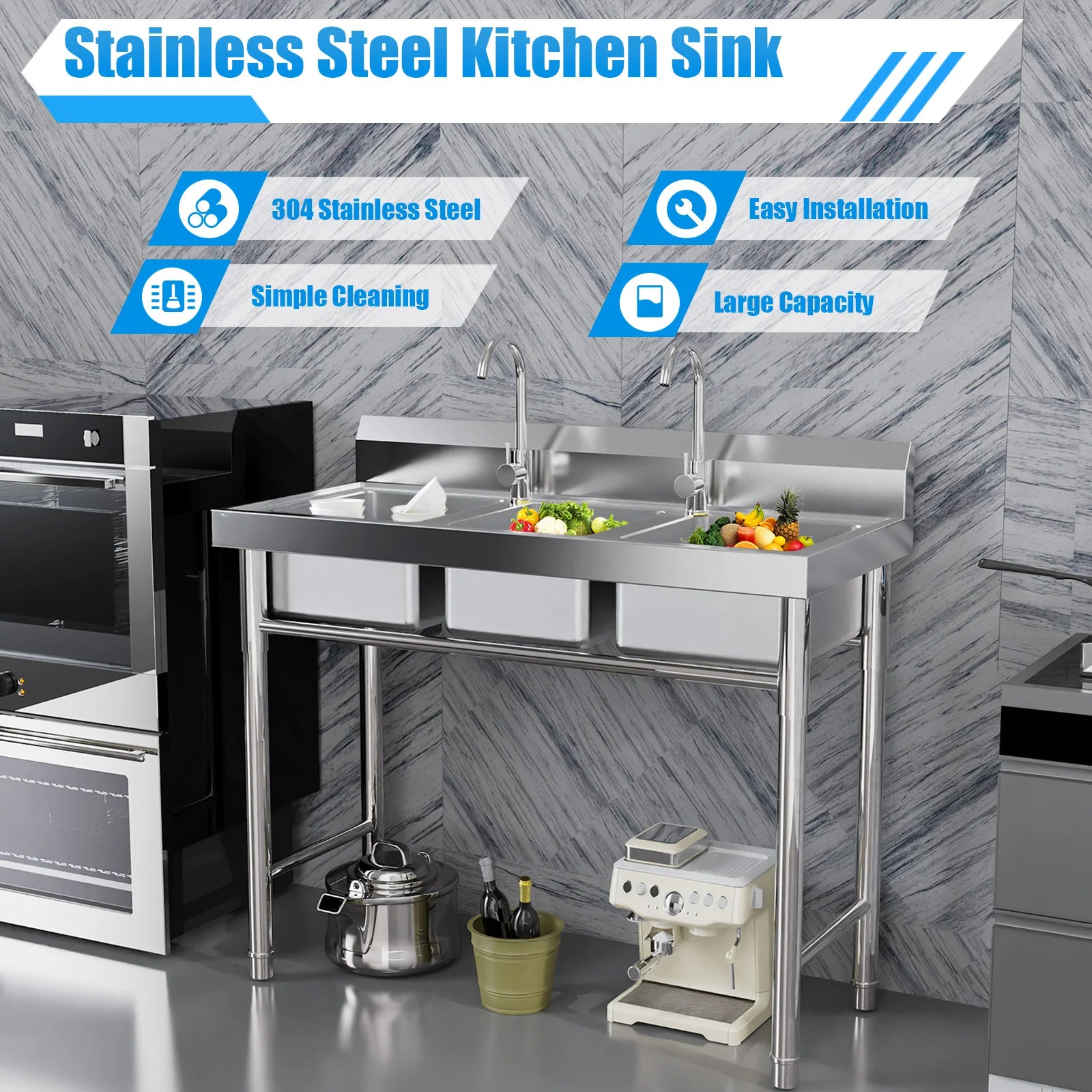 3 Compartment Stainless Utility Commercial