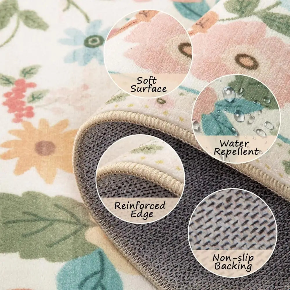 5x7 Washable Soft Boho Floral