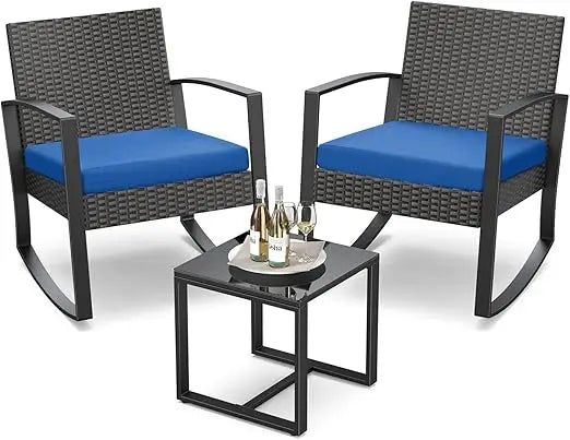 3-Piece Ratta Bistro Rocking Patio Set