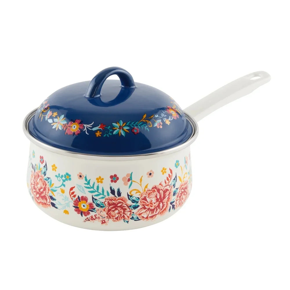 Floral Enamel-on-Steel Saucepan 2QT