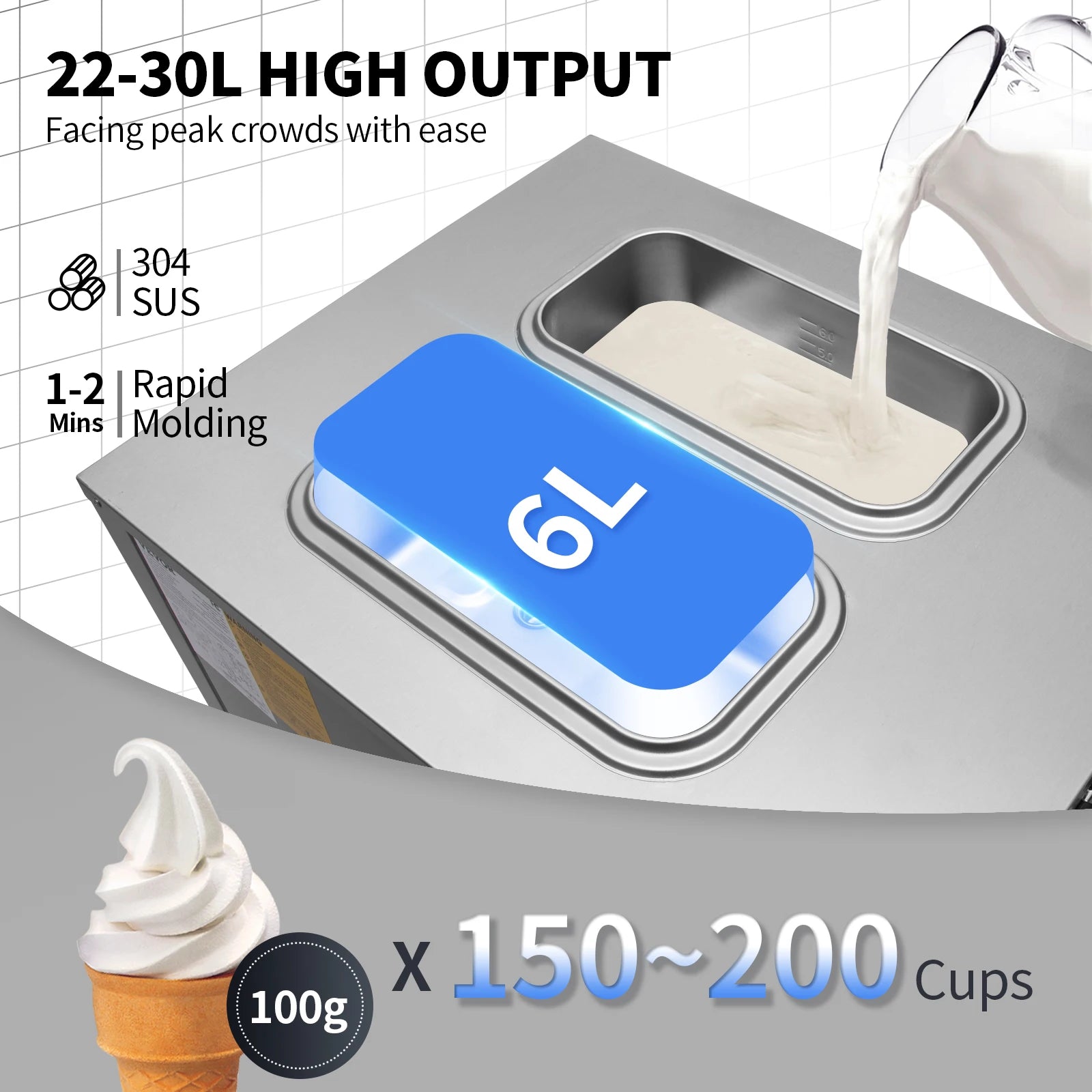 Commercial 22-30 L/H Soft Ice Cream Machine