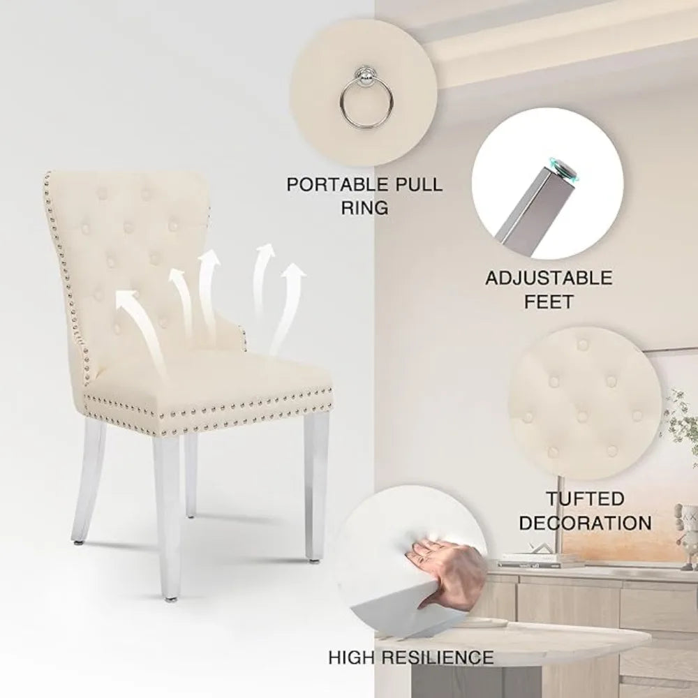 4 Velvet Tufted Upholstered Stainless-Steel Legs