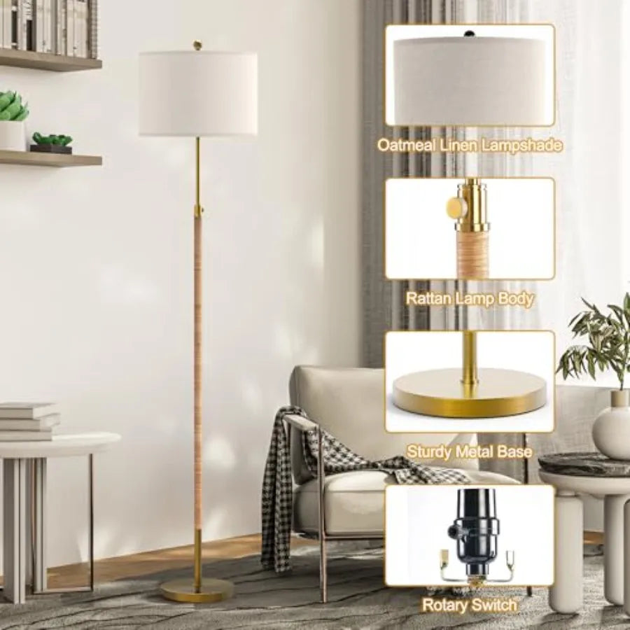 70" Gold Boho Rattan Lamp