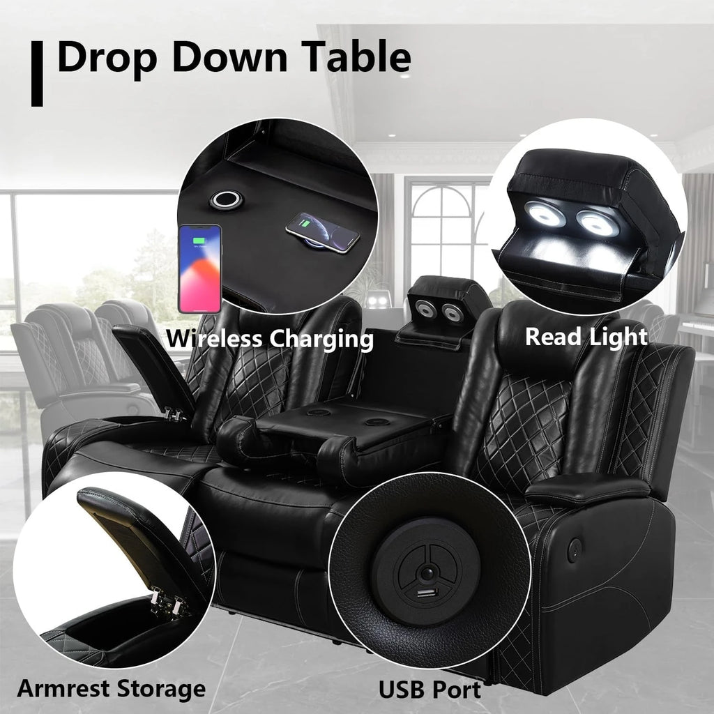 Leather Power Recliner Set W/LED