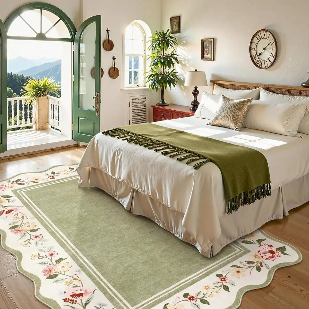 5x7 Vintage Green Scalloped Washable