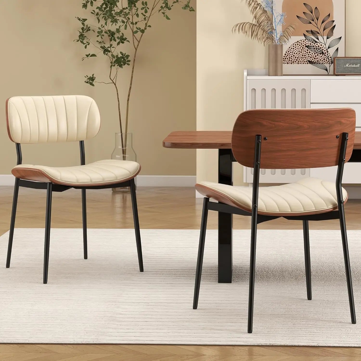 2 Mid Century Modern Upholstered Faux Leather