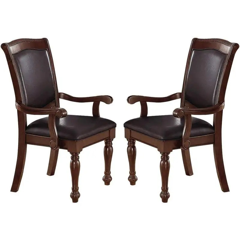 2 Brown Wood Faux Leather Upholstered