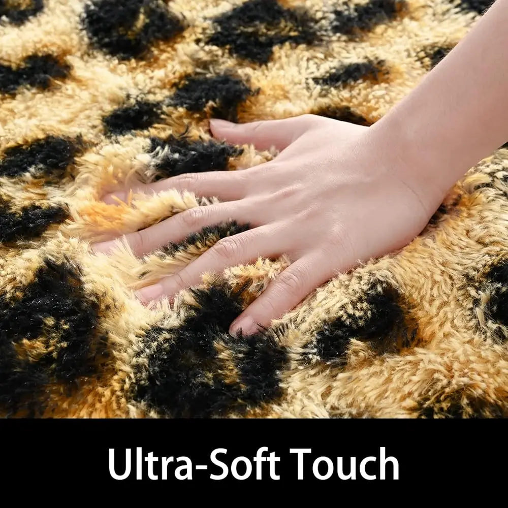 5x8 Khaki Fluffy Leopard Cheetah