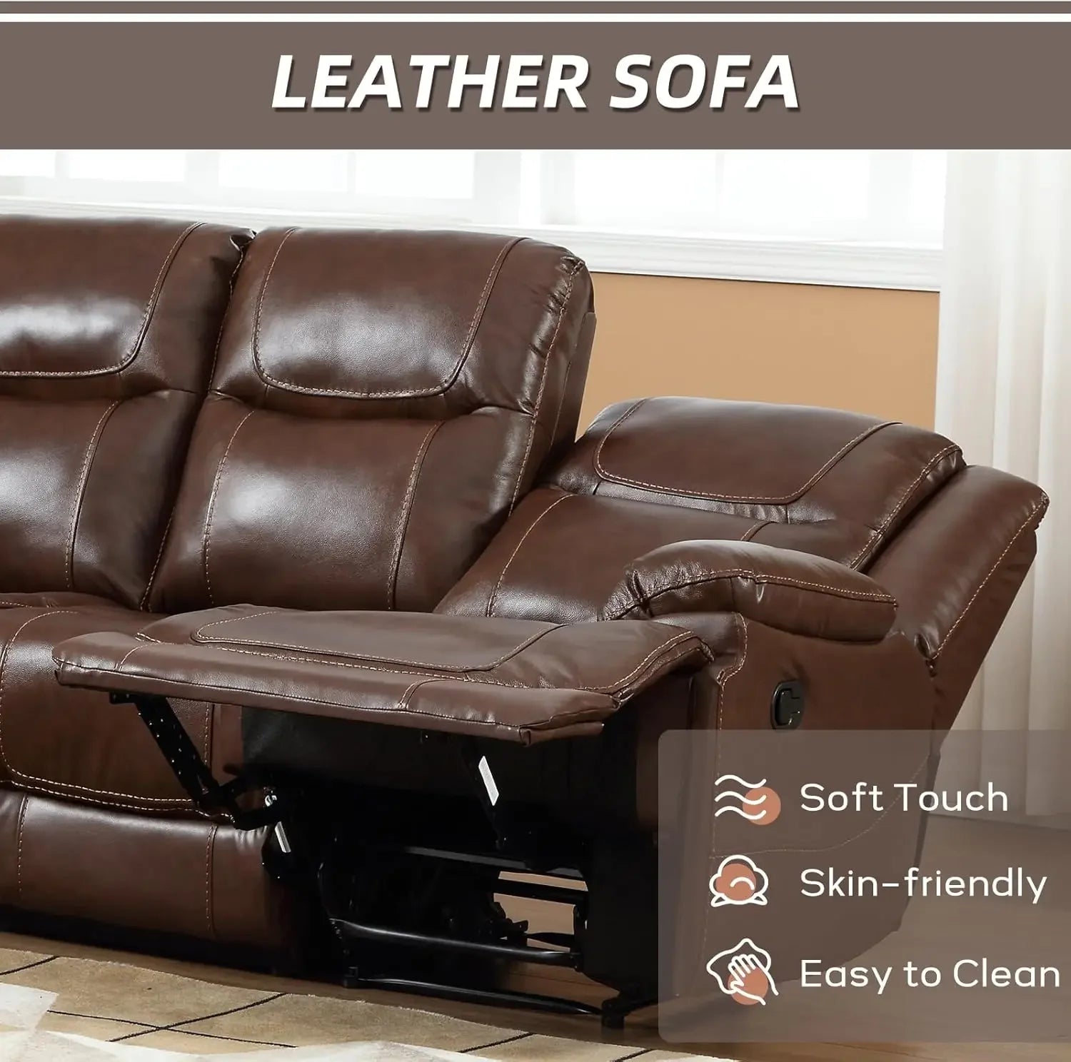 Leather Manual Recliner Sofa Set