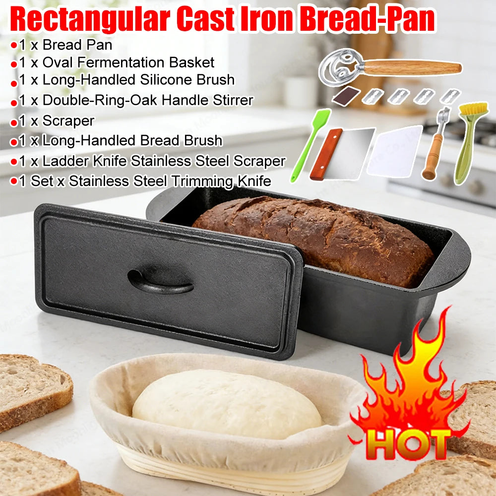 Iron Rectangular Cast Iron Bread-Pan W/Lid