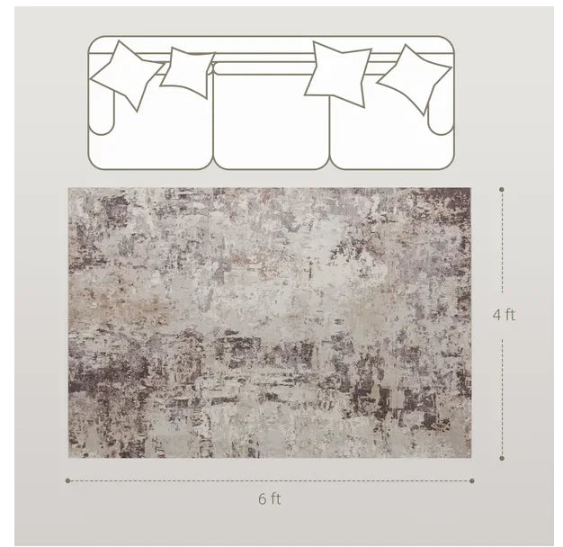 4x6 Washable Abstract Mixed-Brown