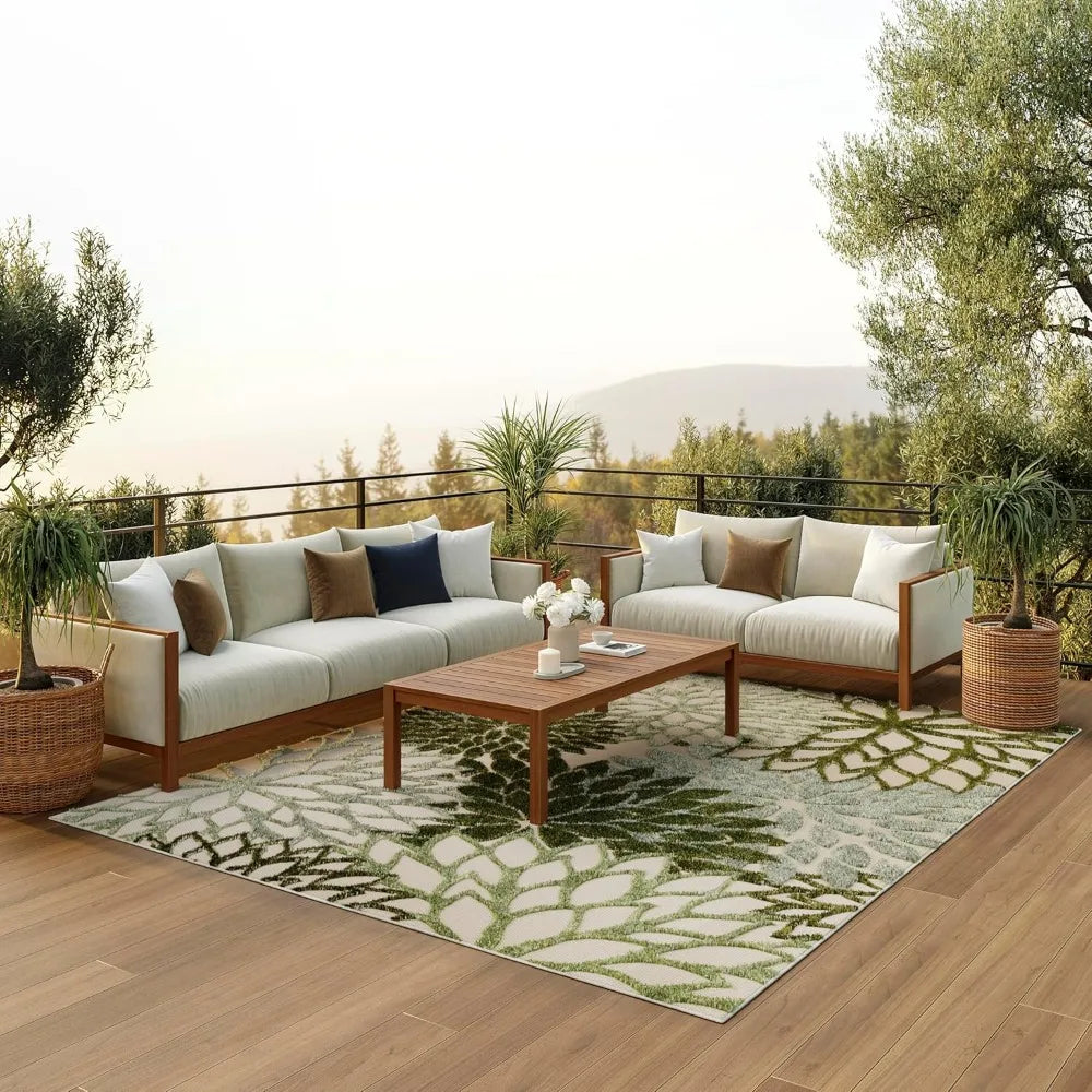 7'10"x10'6" Indoor/Outdoor Ivory/Green