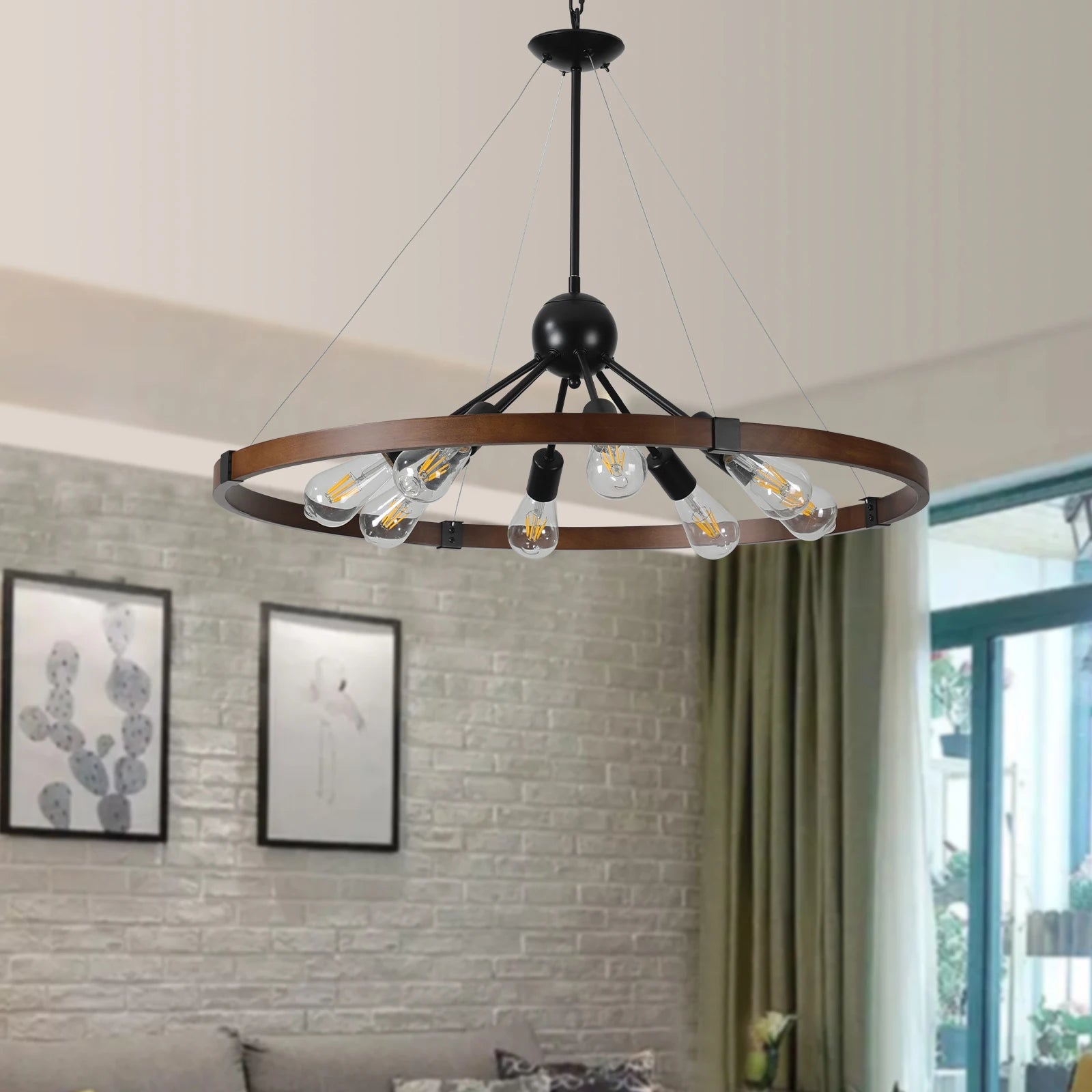 Industrial Retro Iron & Wood Chandelier