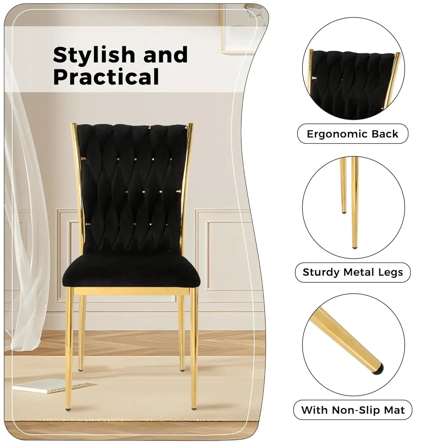 6 Modern Velvet Upholstered w/Metal Legs
