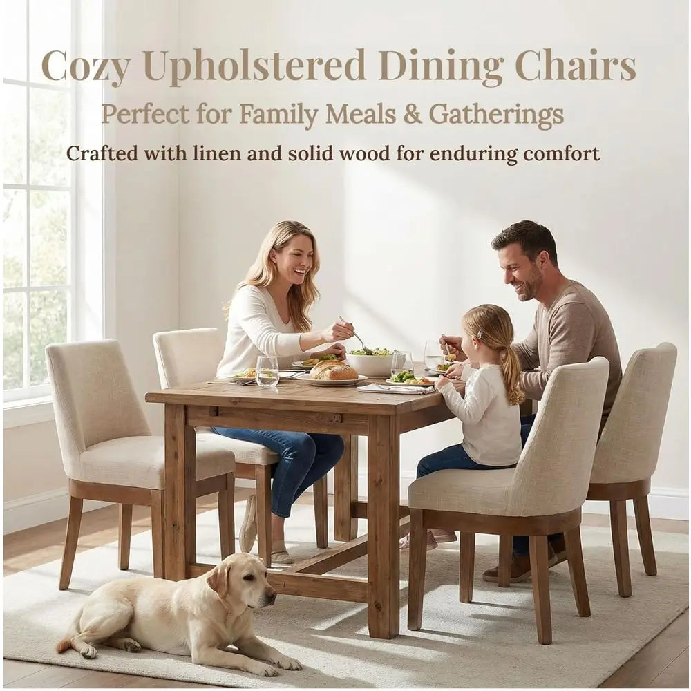 6 Upholstered Linen Solid Wood