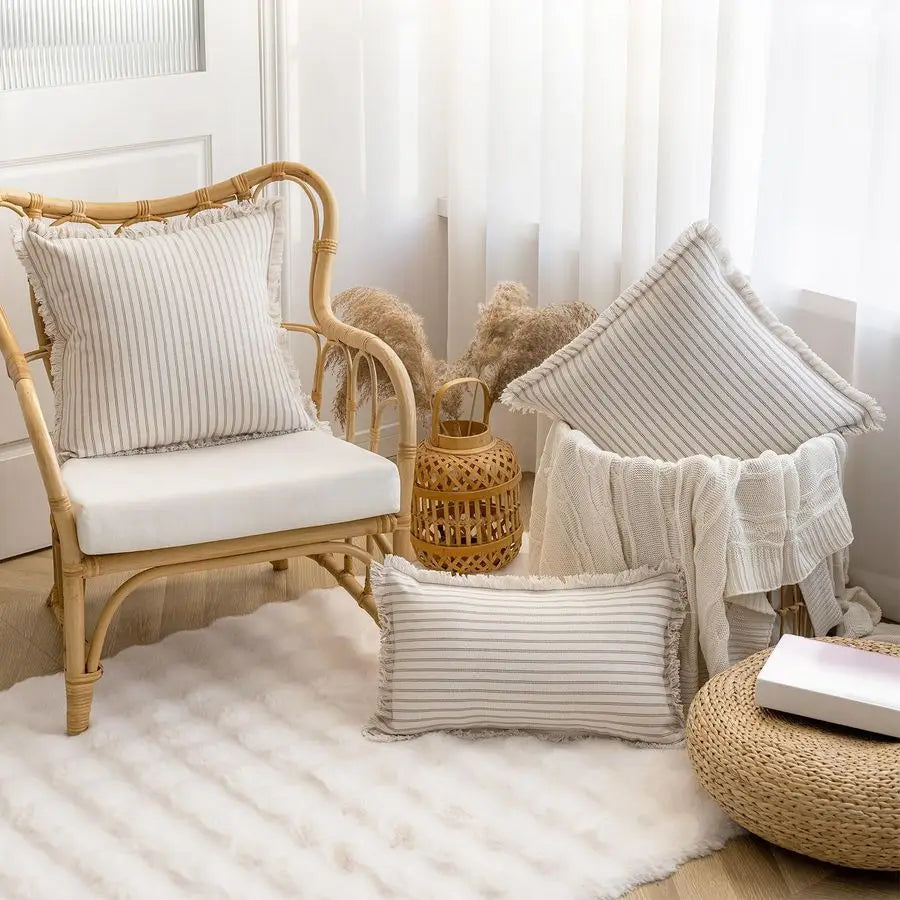 2 Pillow Covers 26x26 Striped Fringe