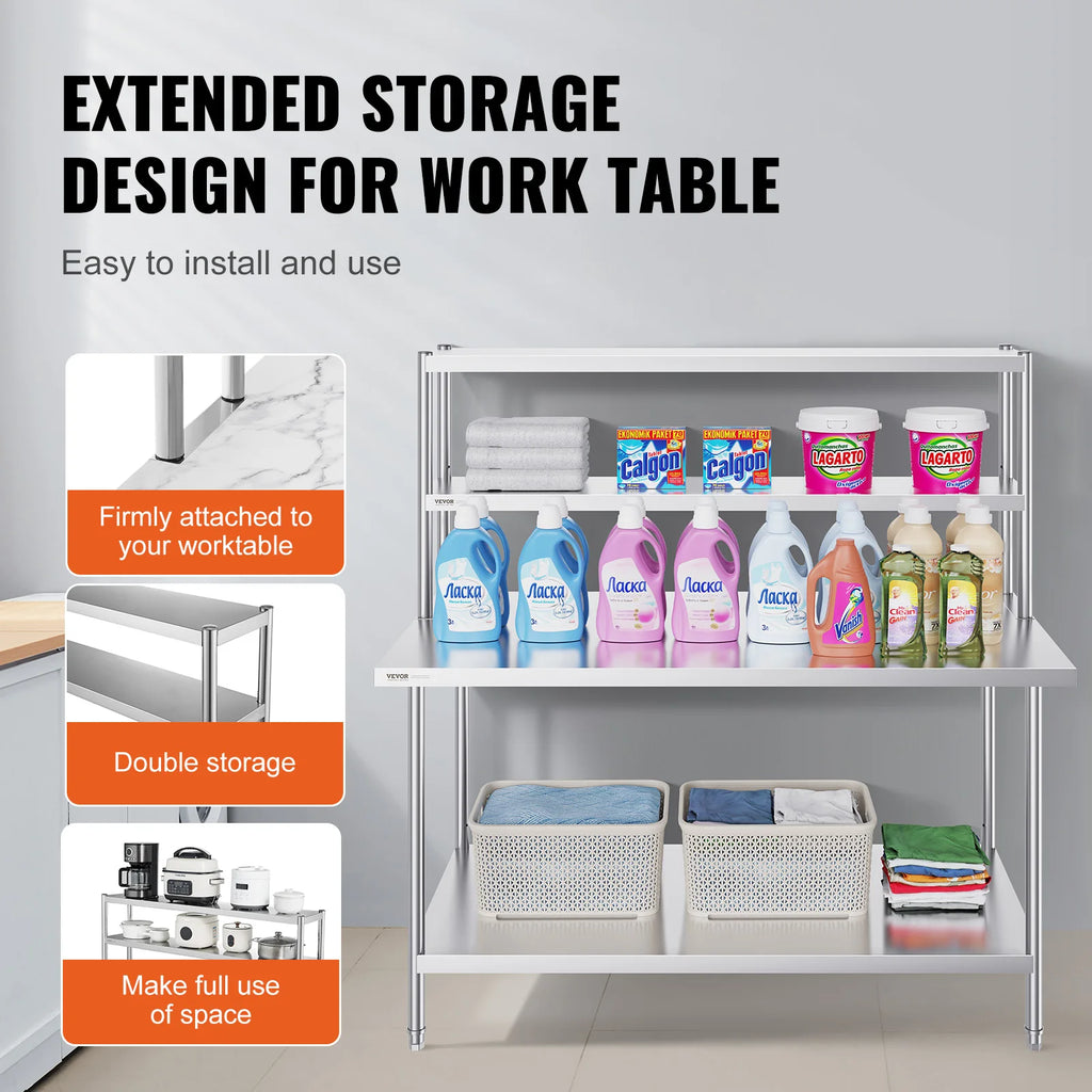 Stainless kitchen worktable Overshelf