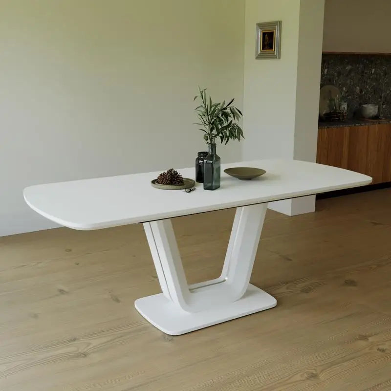 63-78.75" Expandable White MDF Industrial Style