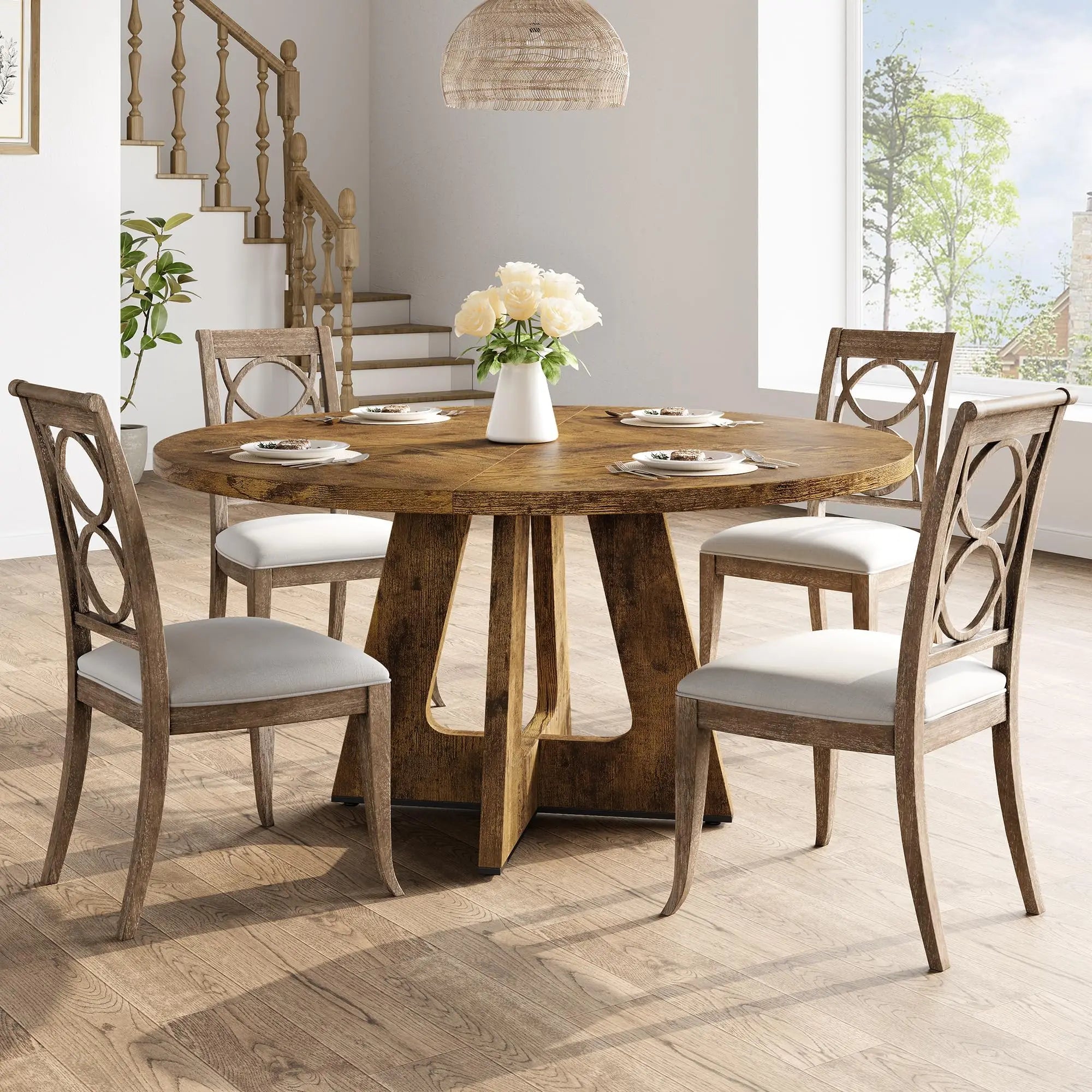 47" Round Large Wooden For 4 to 6 Farmhouse