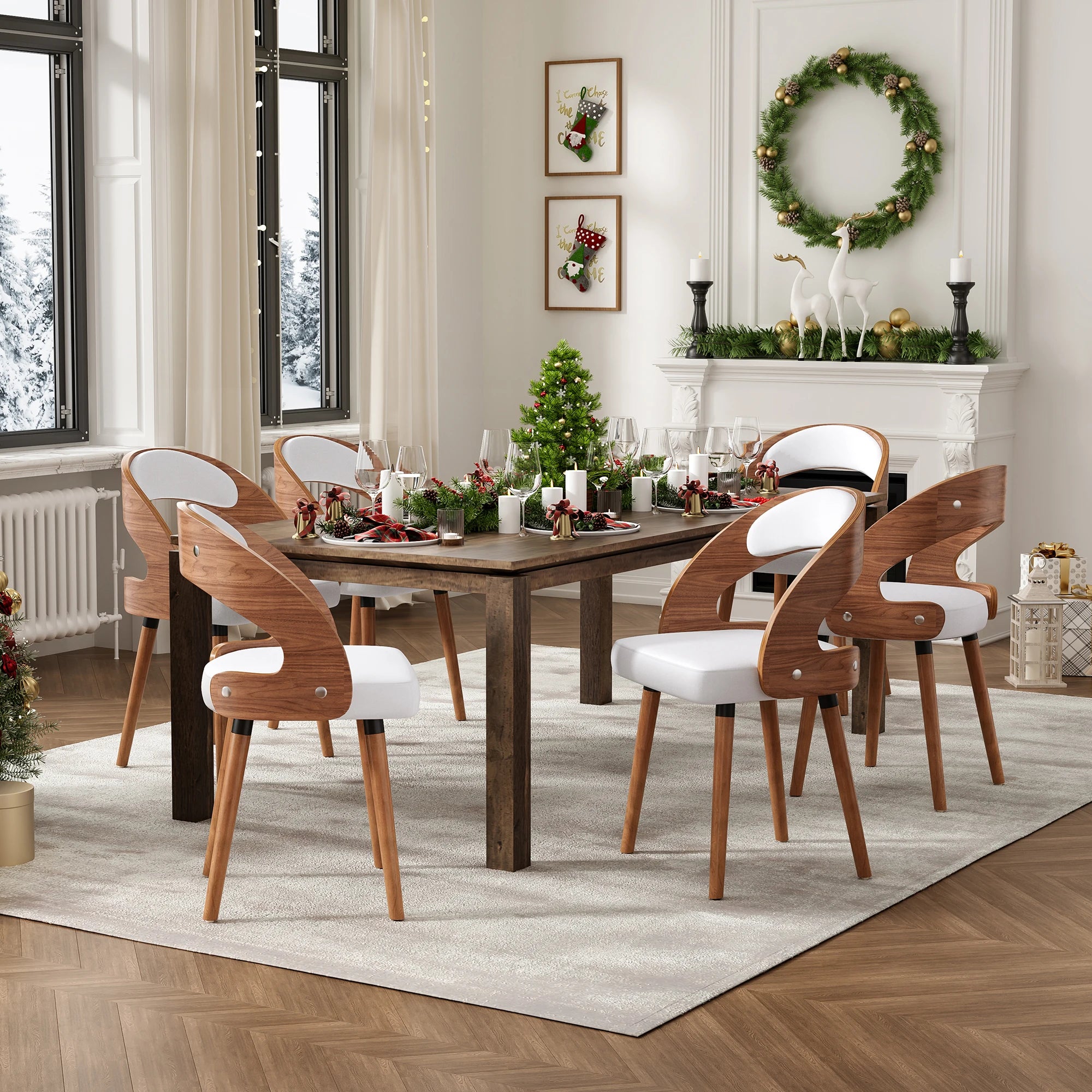 2 Wood Modern Upholstered Curved Backrest