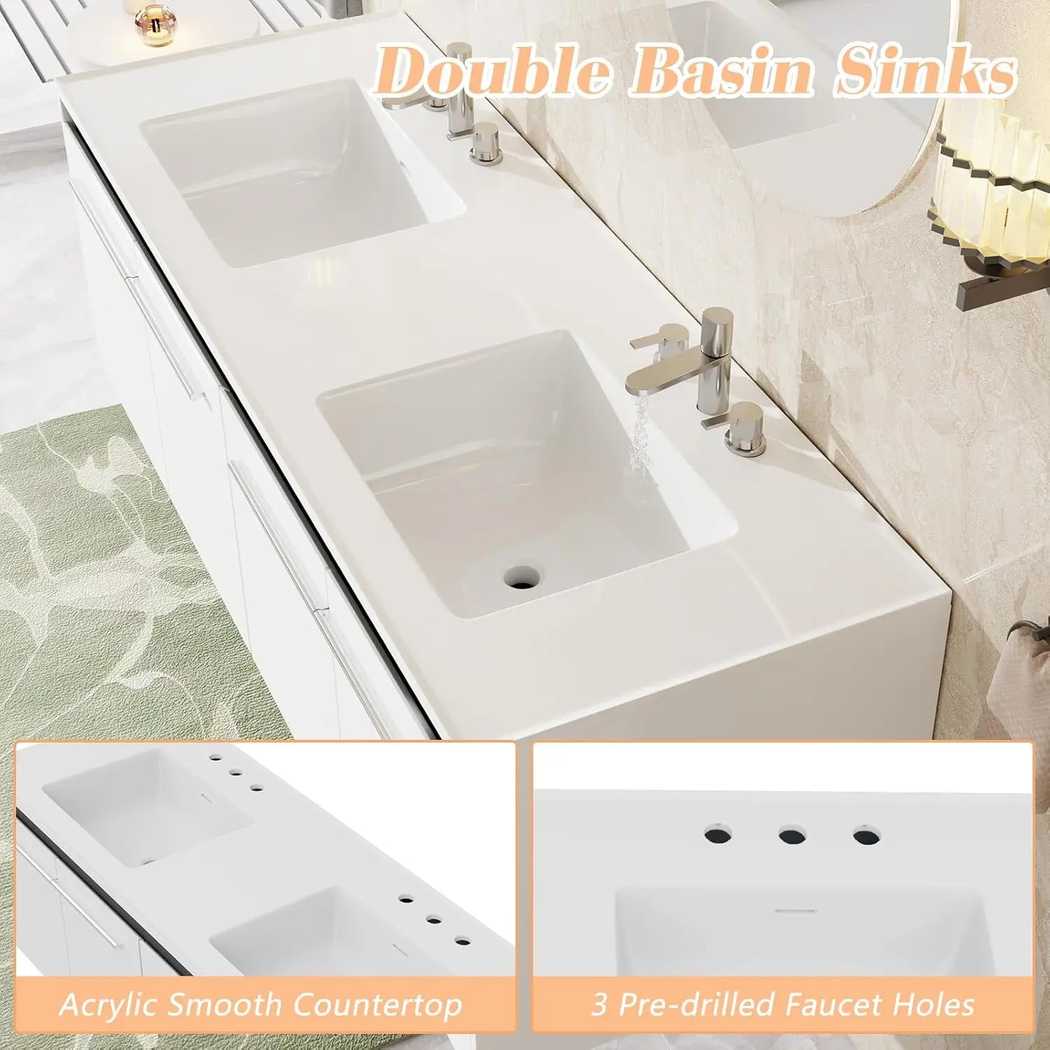 60" LED Floating Bathroom Double Vanity