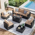 8-Piece Whicker Patio Set W/Fire Pit