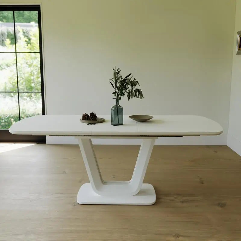 63-78.75" Expandable White MDF Industrial Style