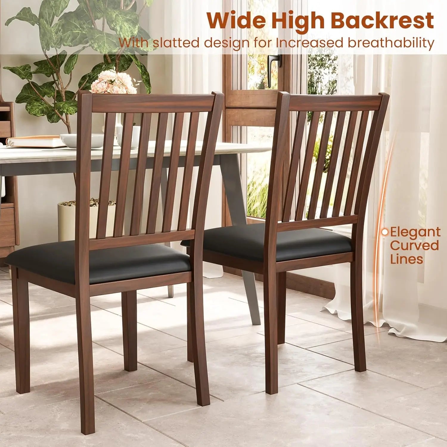 4 Wooden Upholstered Slat Back PVC Leather