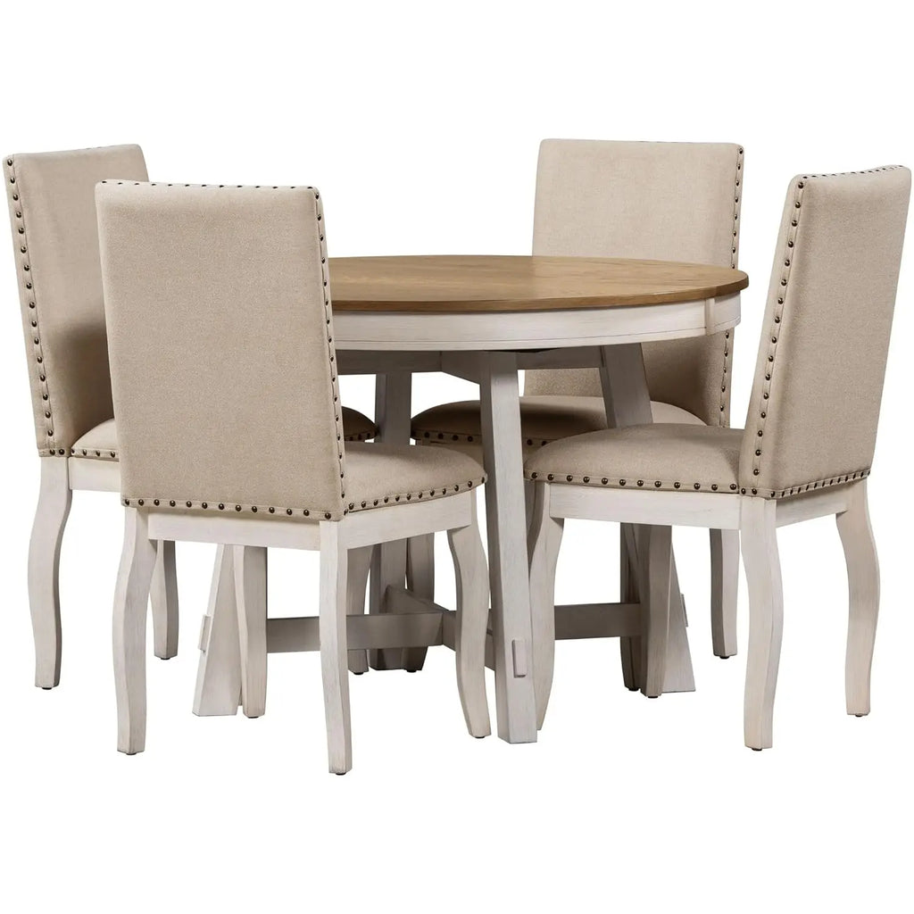 42-58" Farmhouse Set Extendable Wood w/4 Upholstered Chairs