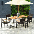 7 Outdoor Patio Rectangle Acacia Wood Rattan Chairs