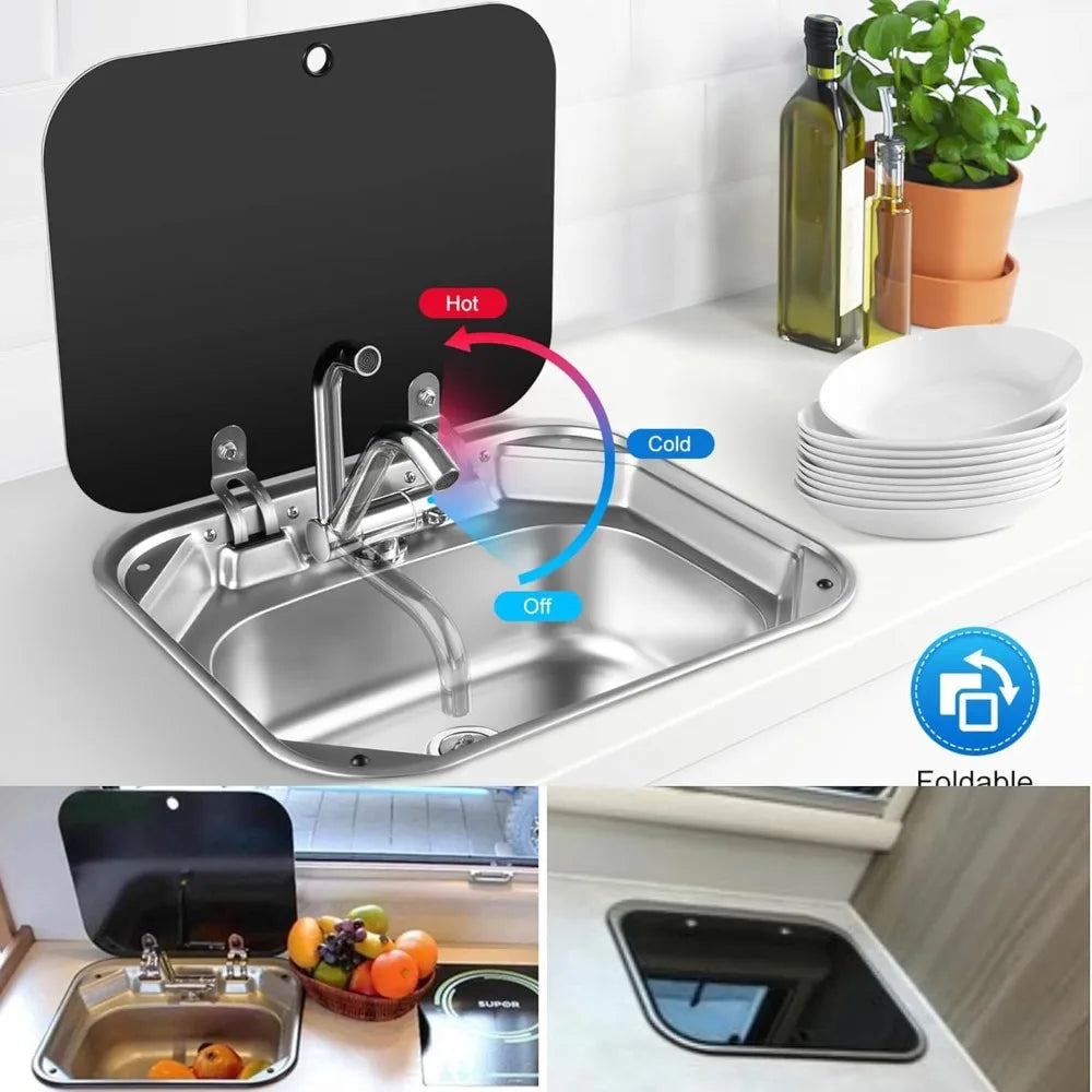 Undermount RV/Bar/Workstation with Folding Faucet & lid